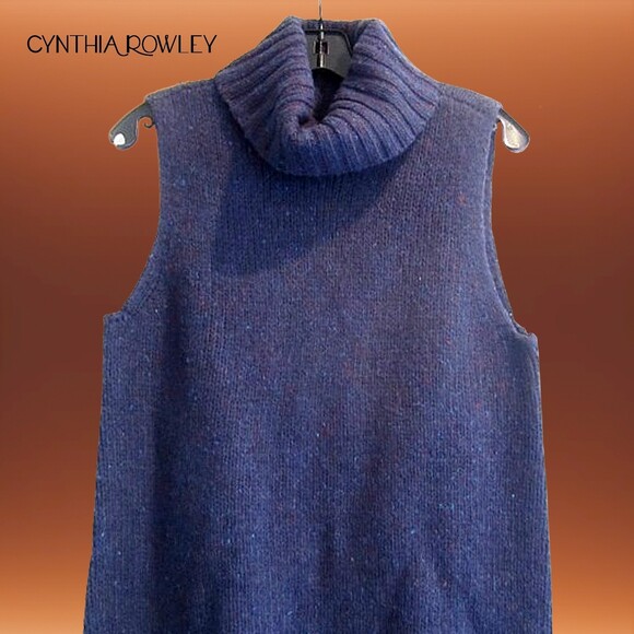 CYNTHIA ROWLEY NEW Turtleneck Speckled Wool Elongated Sweater L - Picture 2 of 12